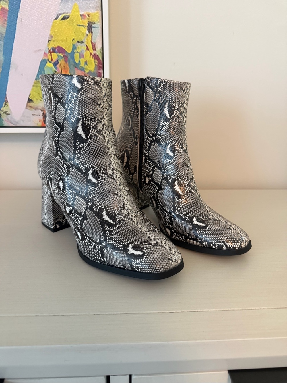 Madden Girl Grey & Black Snakeprint Booties, Size 8
